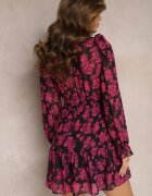 retro & icone Rochie Roză Mini cu croială evazată florală cu volane Mizaja