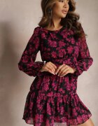 retro & icone Rochie Roză Mini cu croială evazată florală cu volane Mizaja