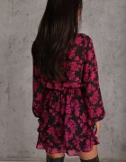 retro & icone Rochie roză mini evazată cu decolteu petrecut cu imprimeu floral Retrina
