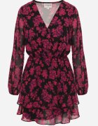 retro & icone Rochie roză mini evazată cu decolteu petrecut cu imprimeu floral Retrina