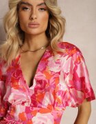 retro & icone Rochie Satine Roz cu Bust Petrecut Mâneci Largi și Croi Evazat Karlemia