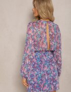 retro & icone Rochie scurtă înfășurată Albastru-Violet cu model floral Ninora