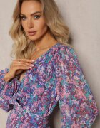 retro & icone Rochie scurtă înfășurată Albastru-Violet cu model floral Ninora