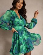retro & icone Rochie scurtă verde petrecută cu Model Abstract Tie-Dye Mivern