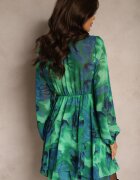 retro & icone Rochie scurtă verde petrecută cu Model Abstract Tie-Dye Mivern