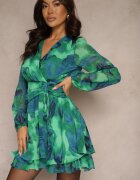 retro & icone Rochie scurtă verde petrecută cu Model Abstract Tie-Dye Mivern