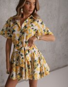 retro & icone Rochie tip cămașă Bej Evazată cu cordon legat și mânecă scurtă Lavialane