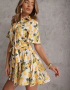 retro & icone Rochie tip cămașă Bej Evazată cu cordon legat și mânecă scurtă Lavialane