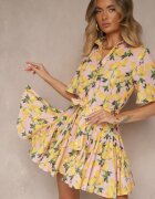 retro & icone Rochie tip cămașă Roz Evazată cu cordon legat și mânecă scurtă Lavialane