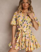 retro & icone Rochie tip cămașă Roz Evazată cu cordon legat și mânecă scurtă Lavialane