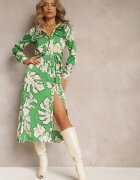 retro & icone Rochie tip cămașă Verde cu centură legată Rume