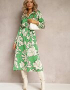 retro & icone Rochie tip cămașă Verde cu centură legată Rume