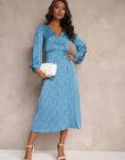 retro & icone Rochie tip petrecută Albastră de satin cu Model Geometric Hurush