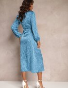 retro & icone Rochie tip petrecută Albastră de satin cu Model Geometric Hurush