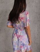 retro & icone Rochie tip portofel cu flori în stil eteric cu strat asimetric Damippe Albastră