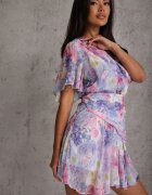 retro & icone Rochie tip portofel cu flori în stil eteric cu strat asimetric Damippe Albastră
