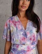 retro & icone Rochie tip portofel cu flori în stil eteric cu strat asimetric Damippe Albastră