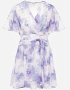 retro & icone Rochie tip portofel cu flori în stil eteric cu strat asimetric Damippe Albastră