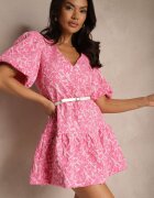 retro & icone Rochie Trapez Roz cu mâneci cu elastic și cu volan la bază Ninatiela