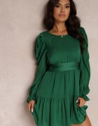 retro & icone Rochie Verde Cintrată cu Volane Casserona