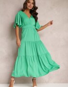 retro & icone Rochie Verde Cloche cu Volane și Spatele Decupat Gallasia