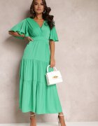 retro & icone Rochie Verde Cloche cu Volane și Spatele Decupat Gallasia