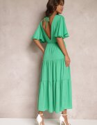 retro & icone Rochie Verde Cloche cu Volane și Spatele Decupat Gallasia