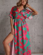 retro & icone Rochie verde evazată maxi cu decupaje Aleri