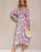 retro & icone Rochie Verde-Fucsia Tip plic din Viscoză cu Imprimeu Floral Frolhiria