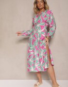 retro & icone Rochie Verde-Fucsia Tip plic din Viscoză cu Imprimeu Floral Frolhiria
