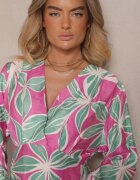 retro & icone Rochie Verde-Fucsia Tip plic din Viscoză cu Imprimeu Floral Frolhiria