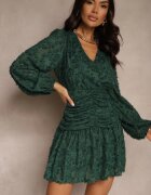 retro & icone Rochie Verde închis cu dantelă cu croială cambrată și decolteu petrecut Nelabine