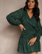 retro & icone Rochie Verde închis cu dantelă cu croială cambrată și decolteu petrecut Nelabine