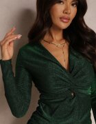 retro & icone Rochie Verde închisă drapajată cu decolteu petrecut Chalno