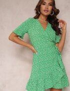 retro & icone Rochie Verde Petrecută cu flori cu volane Vonnos