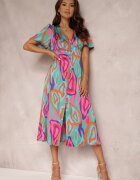 retro & icone Rochie Verde-Roz Eudathe