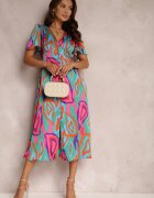retro & icone Rochie Verde-Roz Eudathe