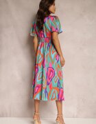 retro & icone Rochie Verde-Roz Eudathe