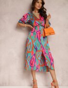 retro & icone Rochie Verde-Roz Katopis