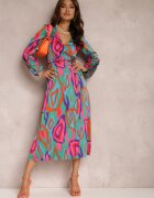 retro & icone Rochie Verde-Roz Lalope