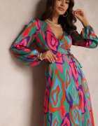 retro & icone Rochie Verde-Roz Lalope