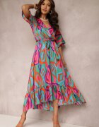 retro & icone Rochie Verde-Roz Telepholis
