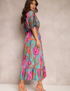 retro & icone Rochie Verde-Roz Telepholis