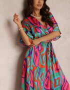 retro & icone Rochie Verde-Roz Telepholis