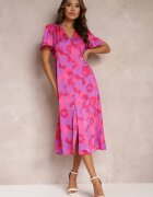 retro & icone Rochie violet evazată cu nasturi florală melanj