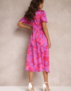 retro & icone Rochie violet evazată cu nasturi florală melanj