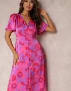 retro & icone Rochie violet evazată cu nasturi florală melanj