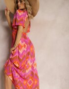 retro & icone Rochie Violet-Portocalie Cloș cu Decolteu în V Natica