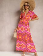 retro & icone Rochie Violet-Portocalie Cloș cu Decolteu în V Natica