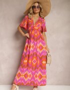 retro & icone Rochie Violet-Portocalie Cloș cu Decolteu în V Natica